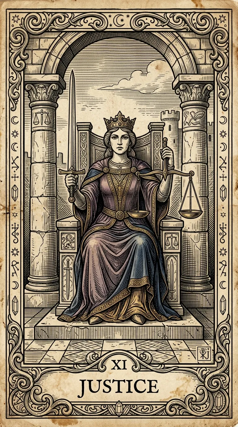 Justice tarot card illustration