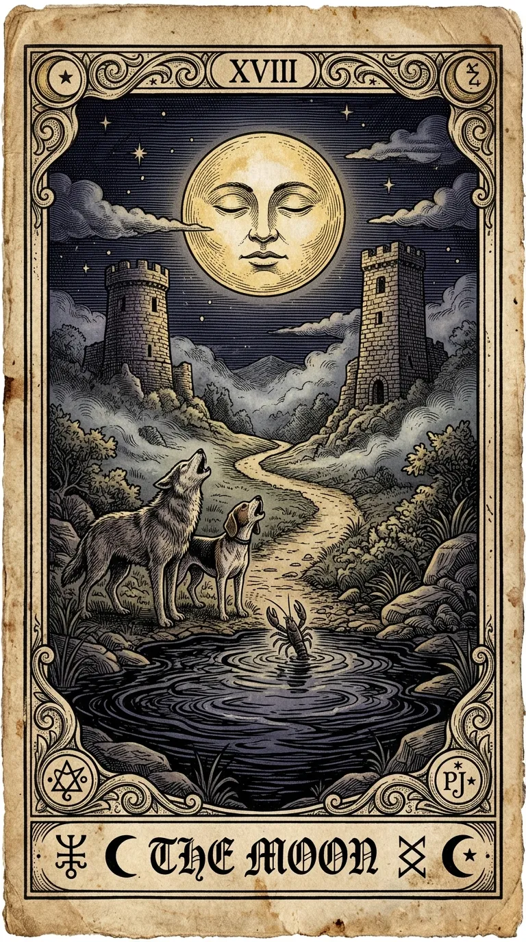 The Moon tarot card illustration