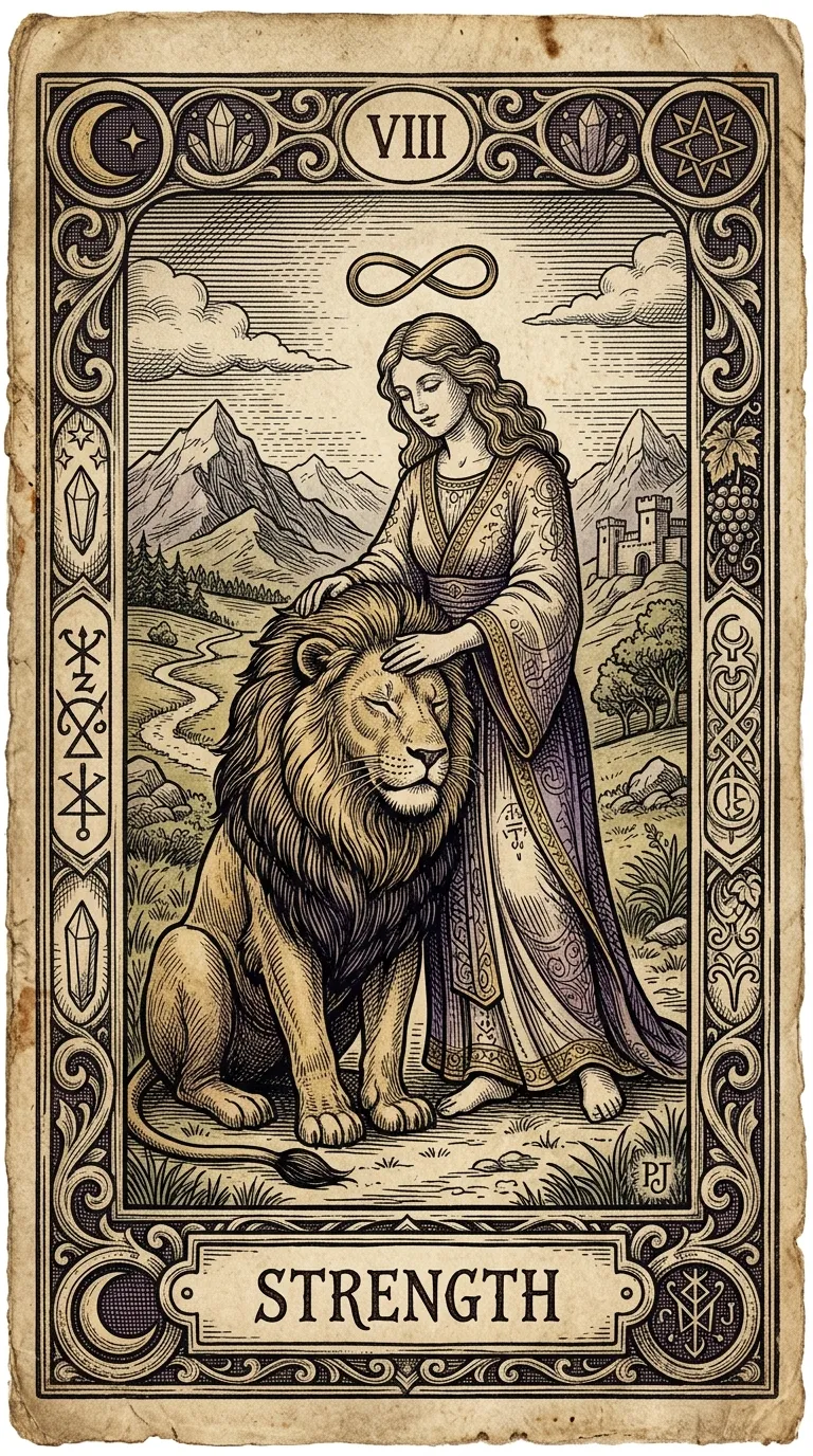Strength tarot card illustration