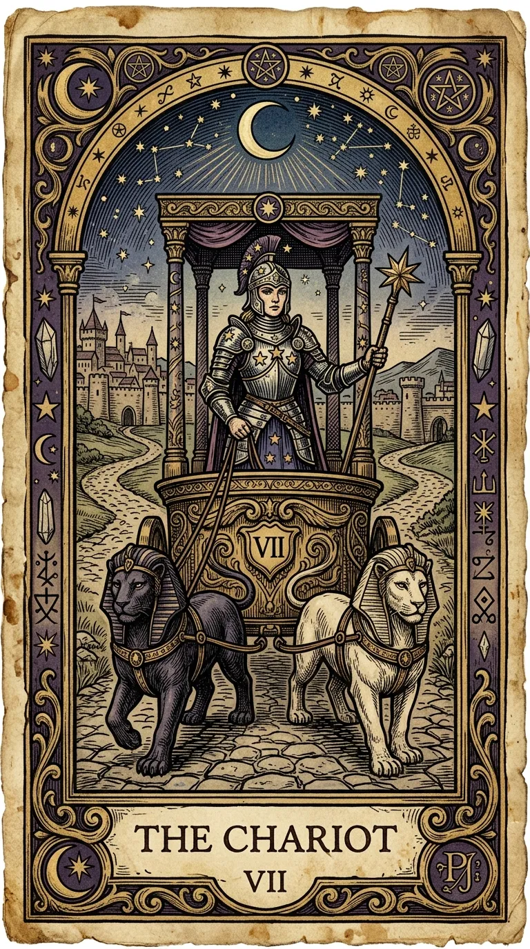 The Chariot tarot card illustration