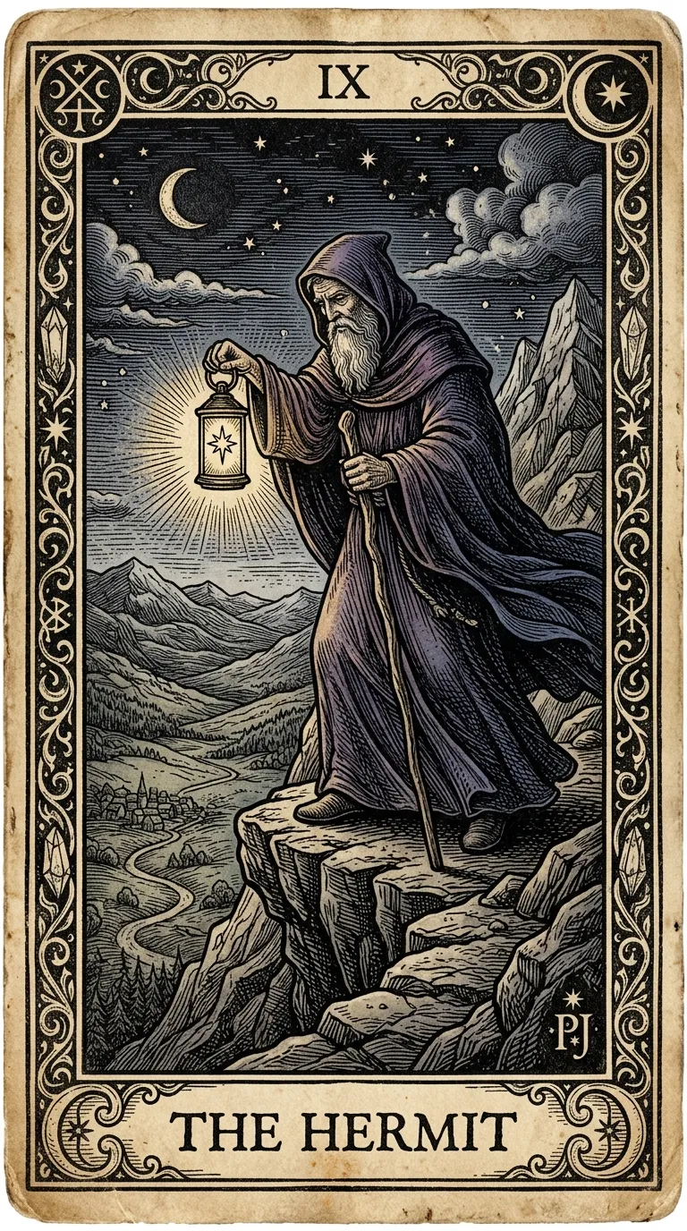 The Hermit tarot card illustration