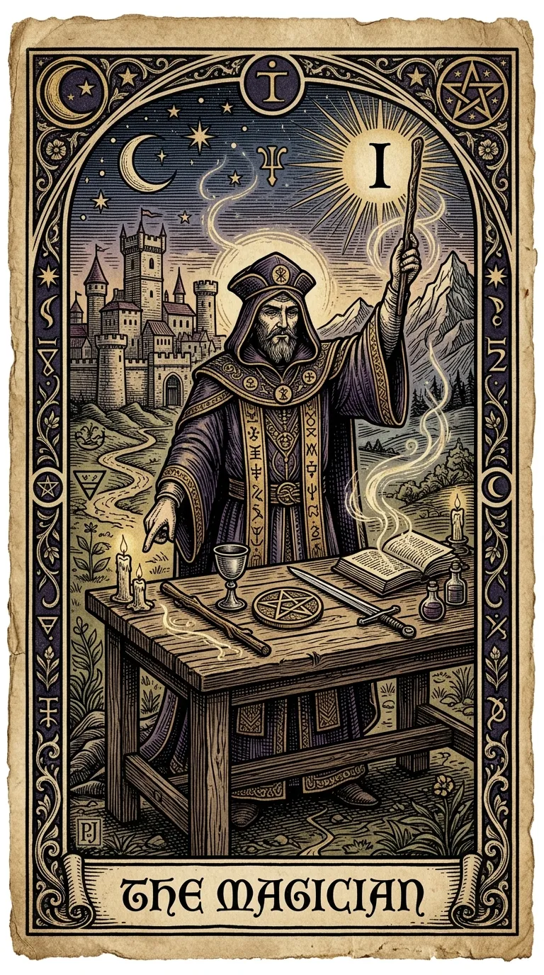 The Magician tarot card illustration