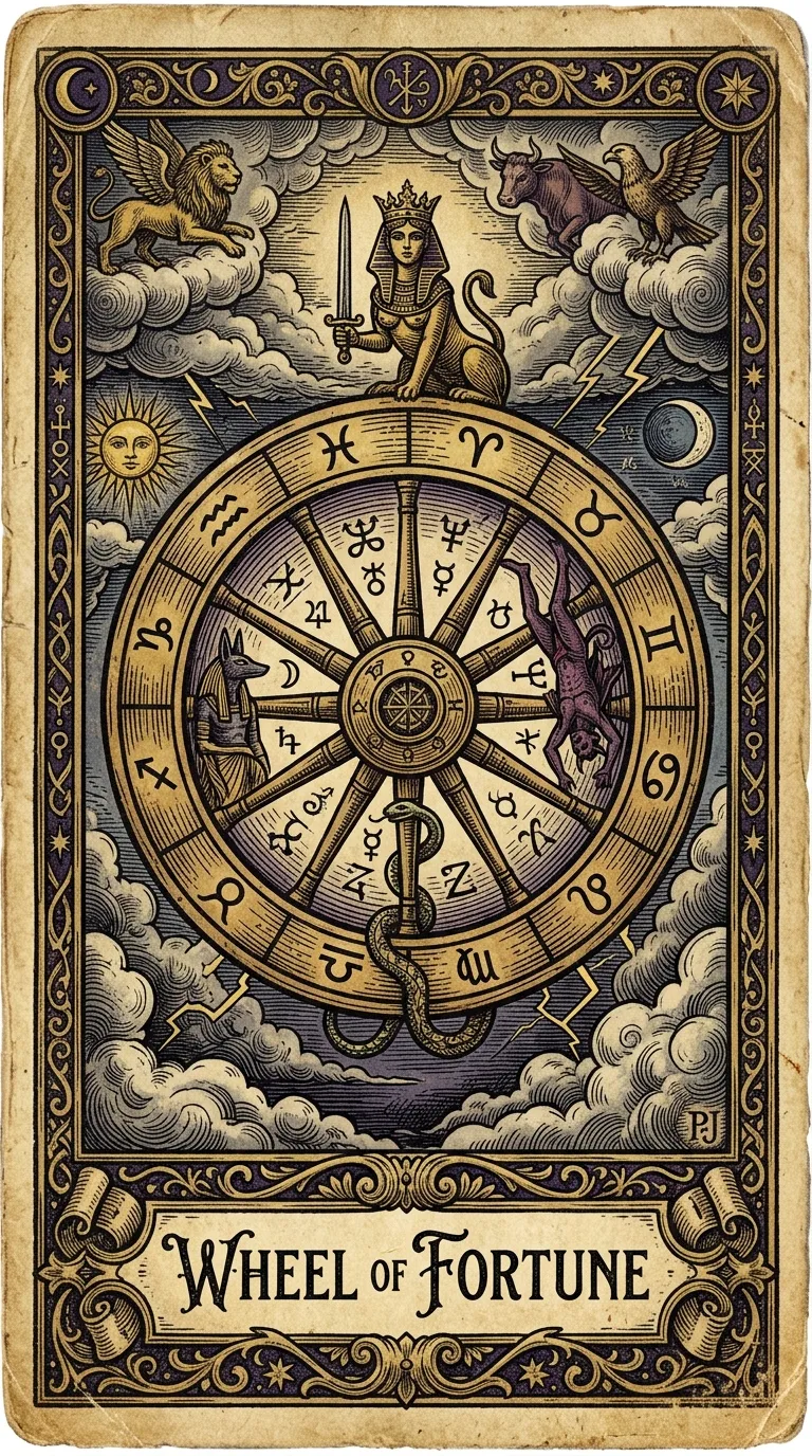 Wheel of Fortune tarot card illustration